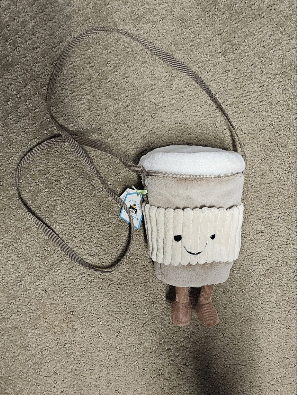 Jellycat Plush Coffee Cup Crossbody Bag - Cream, Tan, Brown